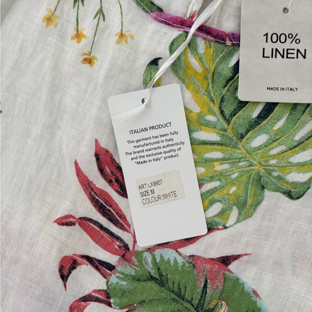 Lungo L’arno Dress Hawaiian Floral Linen Sleeveless Pockets M NWT Boho Italy - Picture 4 of 9